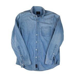 Abercrombie Relaxed Denim Shirt Jacket Light Blue Denim Paint and Distressing M
